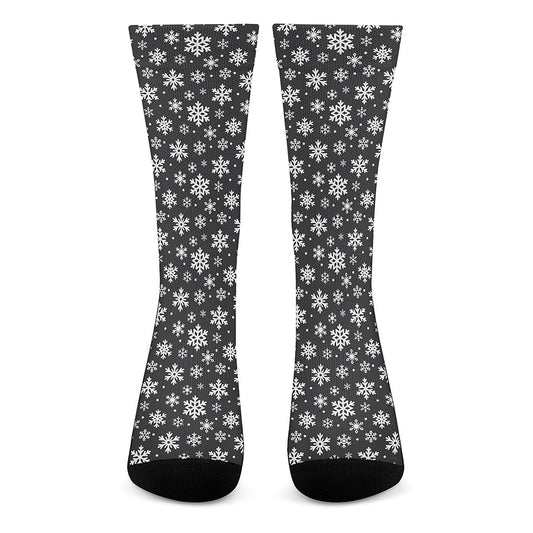 White And Grey Snowflake Pattern Print Crew Socks