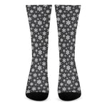 White And Grey Snowflake Pattern Print Crew Socks