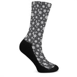 White And Grey Snowflake Pattern Print Crew Socks