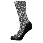 White And Grey Snowflake Pattern Print Crew Socks