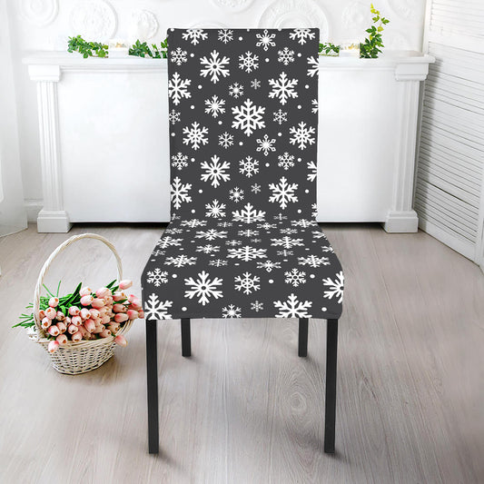 White And Grey Snowflake Pattern Print Dining Chair Slipcover