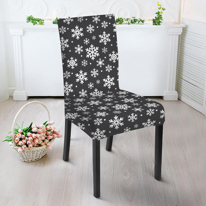 White And Grey Snowflake Pattern Print Dining Chair Slipcover