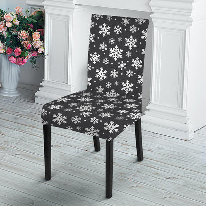 White And Grey Snowflake Pattern Print Dining Chair Slipcover