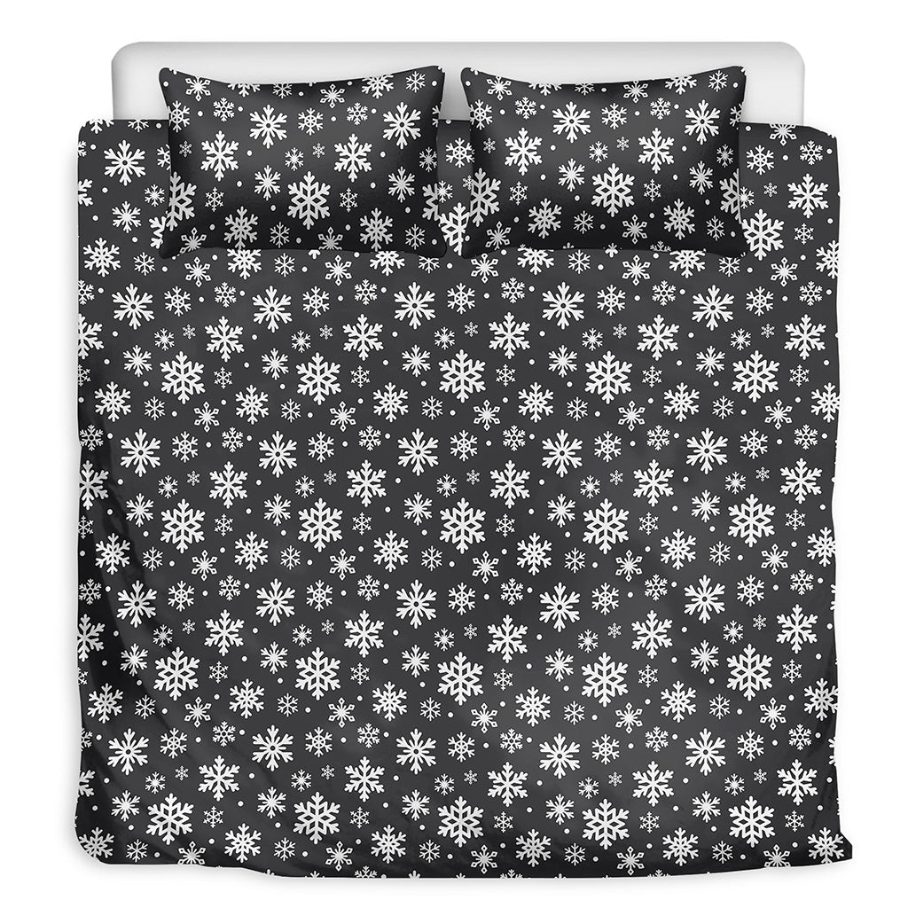 White And Grey Snowflake Pattern Print Duvet Cover Bedding Set