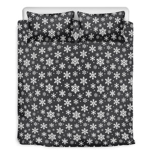 White And Grey Snowflake Pattern Print Duvet Cover Bedding Set