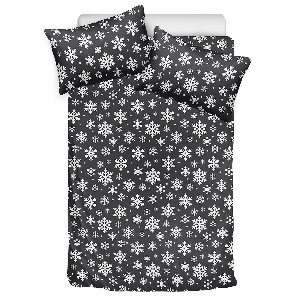 White And Grey Snowflake Pattern Print Duvet Cover Bedding Set