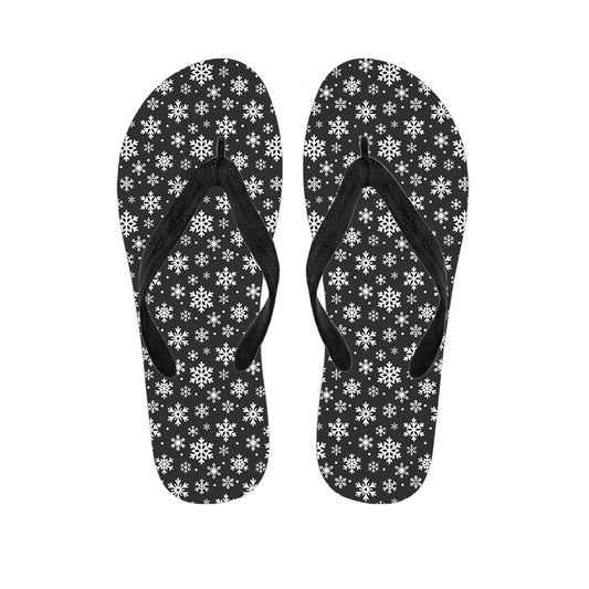 White And Grey Snowflake Pattern Print Flip Flops