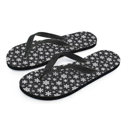 White And Grey Snowflake Pattern Print Flip Flops