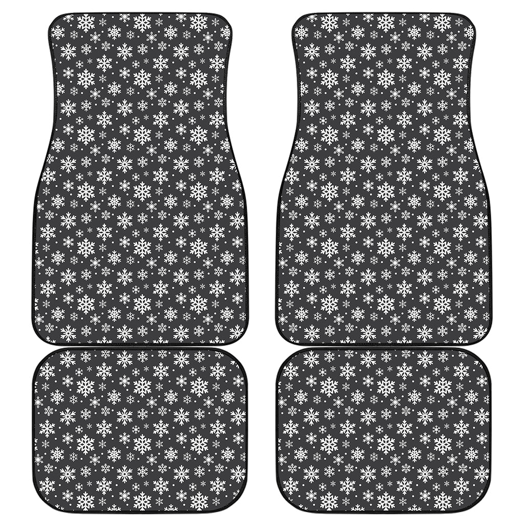 White And Grey Snowflake Pattern Print Front and Back Car Floor Mats