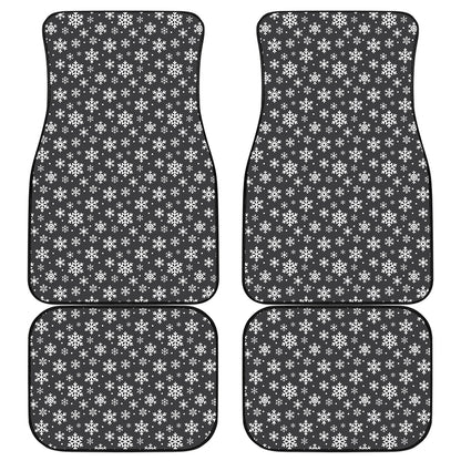 White And Grey Snowflake Pattern Print Front and Back Car Floor Mats