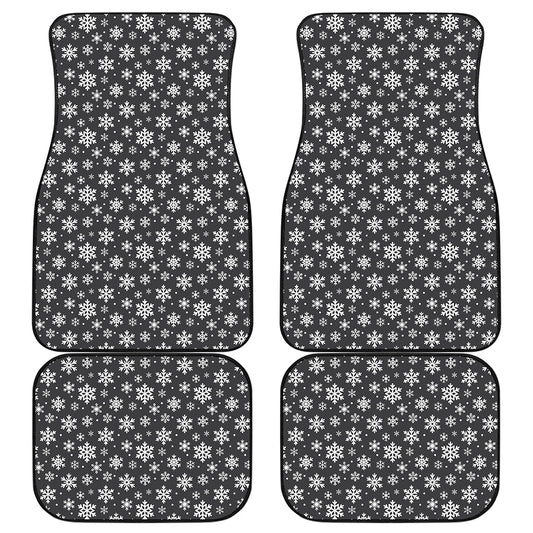 White And Grey Snowflake Pattern Print Front and Back Car Floor Mats