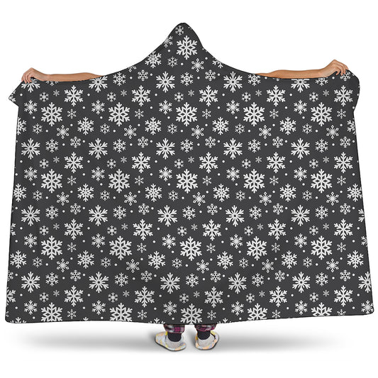 White And Grey Snowflake Pattern Print Hooded Blanket