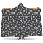 White And Grey Snowflake Pattern Print Hooded Blanket