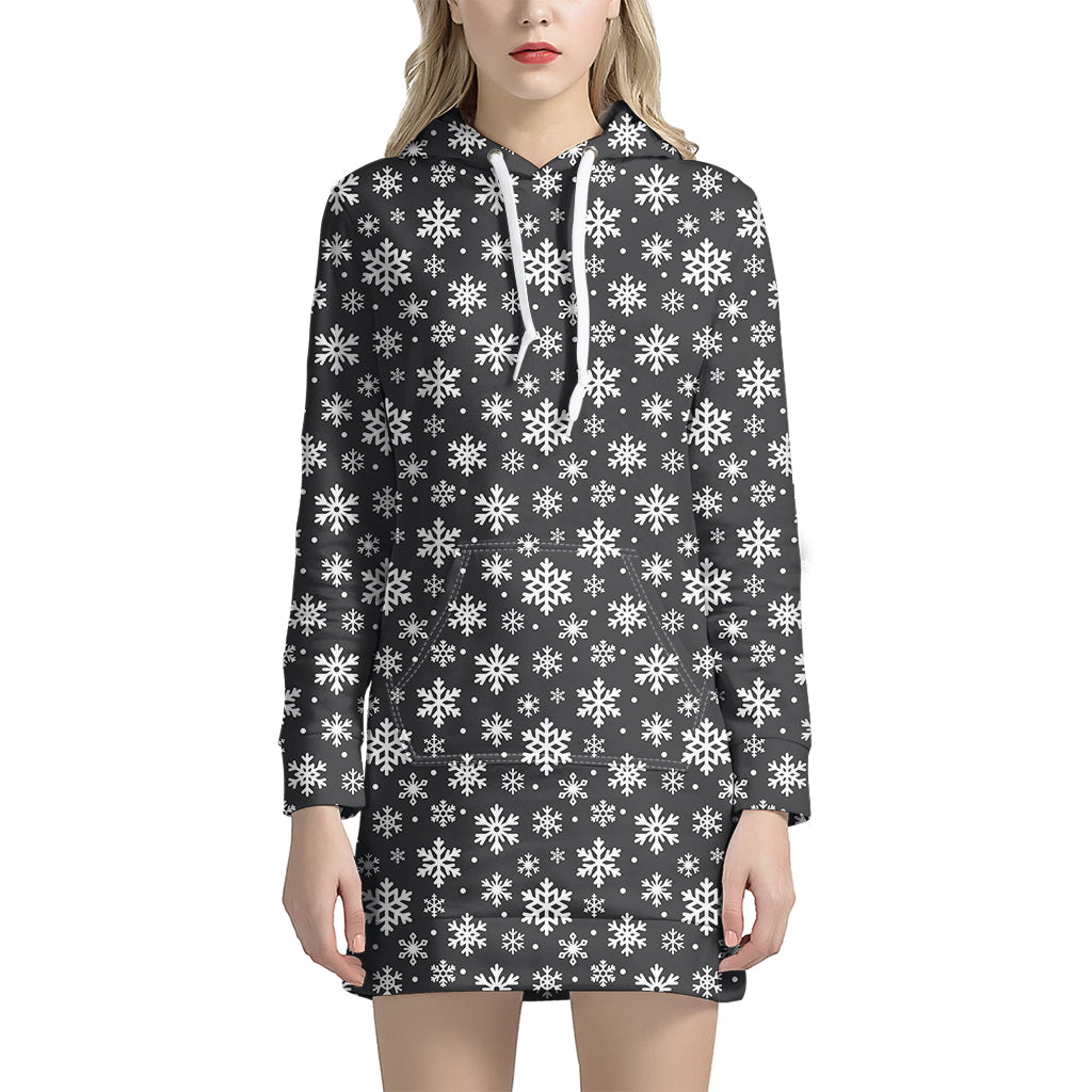 White And Grey Snowflake Pattern Print Hoodie Dress