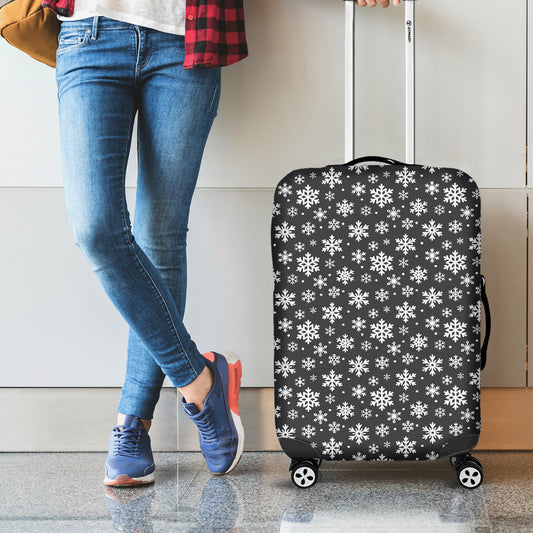 White And Grey Snowflake Pattern Print Luggage Cover