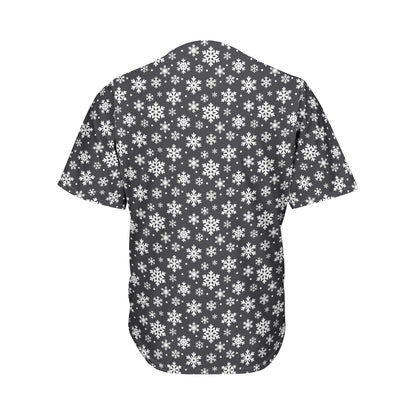 White And Grey Snowflake Pattern Print Men's Baseball Jersey