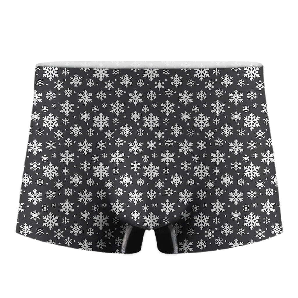 White And Grey Snowflake Pattern Print Men's Boxer Briefs
