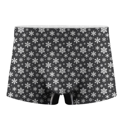 White And Grey Snowflake Pattern Print Men's Boxer Briefs