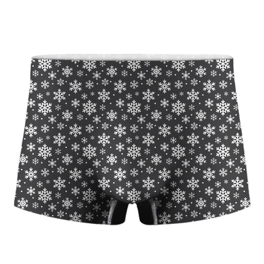 White And Grey Snowflake Pattern Print Men's Boxer Briefs