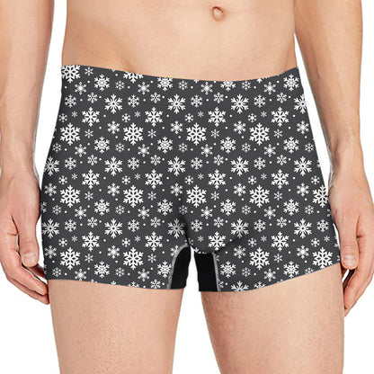 White And Grey Snowflake Pattern Print Men's Boxer Briefs