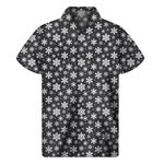 White And Grey Snowflake Pattern Print Men's Short Sleeve Shirt