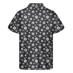 White And Grey Snowflake Pattern Print Men's Short Sleeve Shirt
