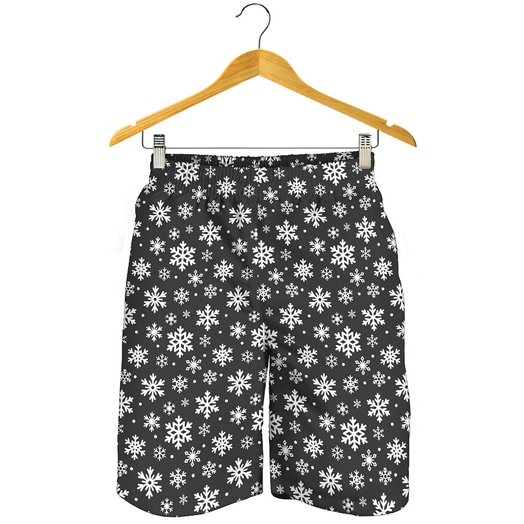 White And Grey Snowflake Pattern Print Men's Shorts