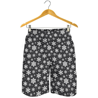 White And Grey Snowflake Pattern Print Men's Shorts