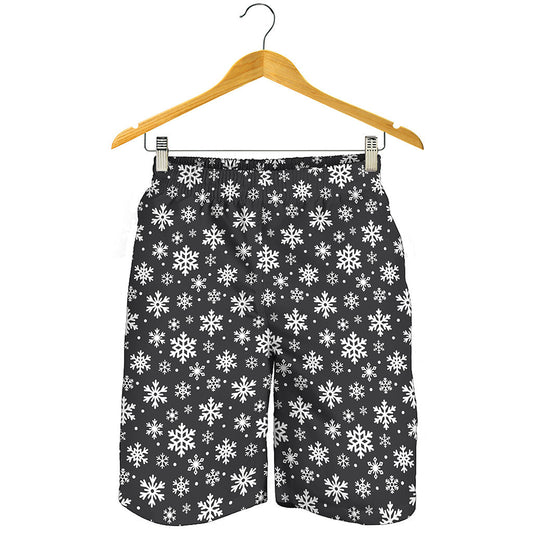 White And Grey Snowflake Pattern Print Men's Shorts