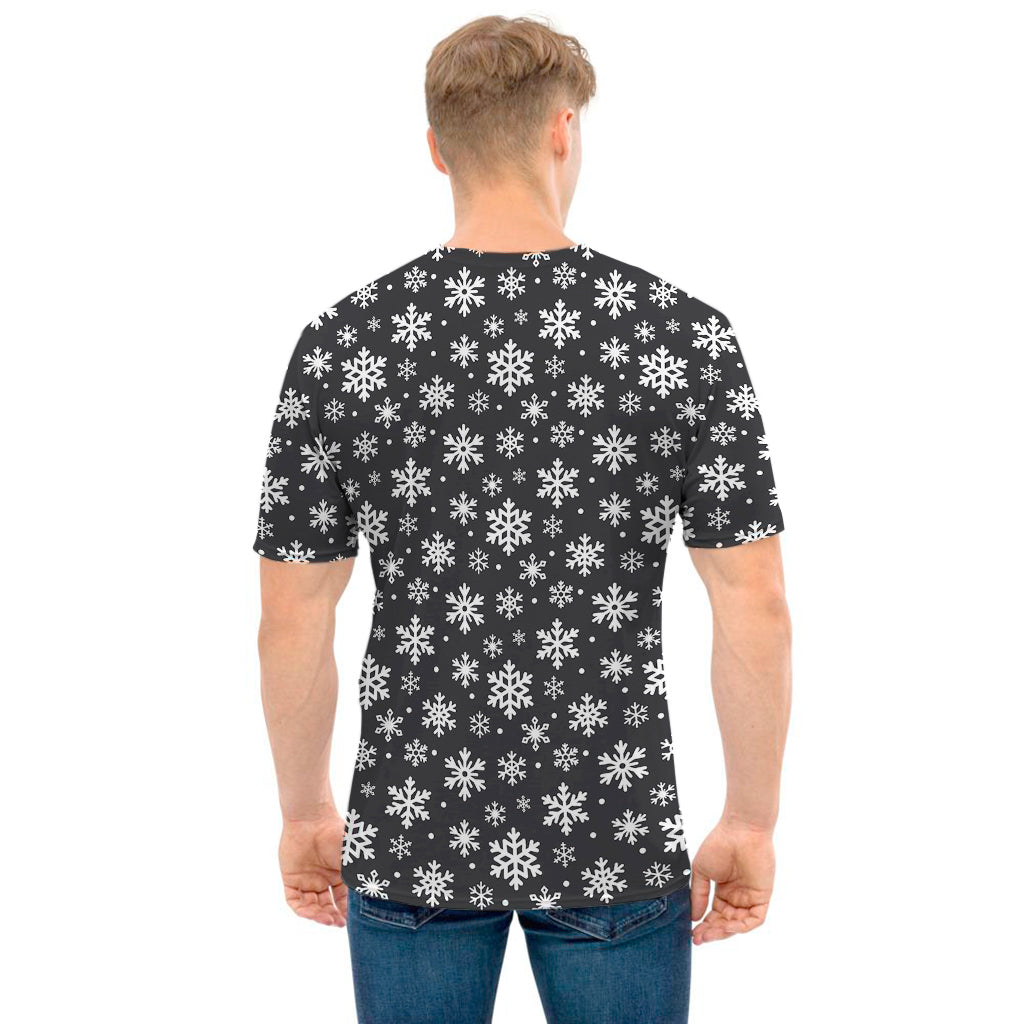 White And Grey Snowflake Pattern Print Men's T-Shirt