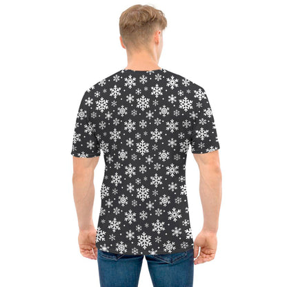 White And Grey Snowflake Pattern Print Men's T-Shirt