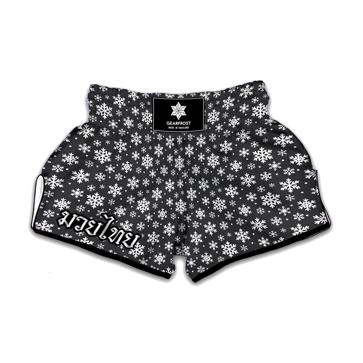 White And Grey Snowflake Pattern Print Muay Thai Boxing Shorts