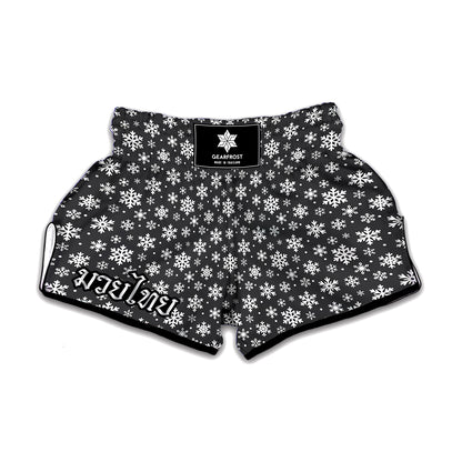 White And Grey Snowflake Pattern Print Muay Thai Boxing Shorts