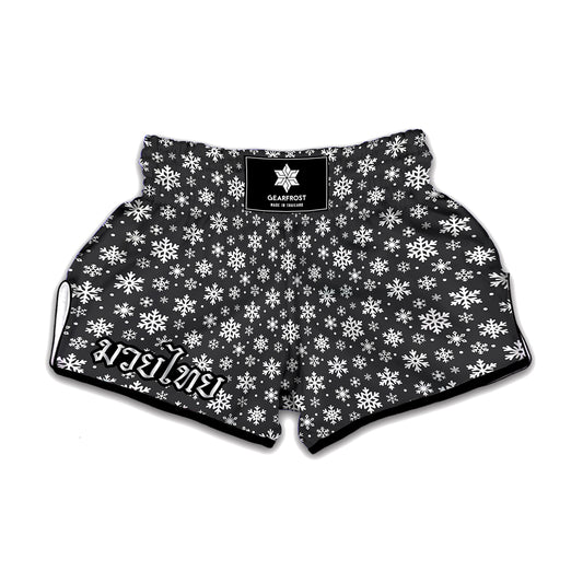 White And Grey Snowflake Pattern Print Muay Thai Boxing Shorts