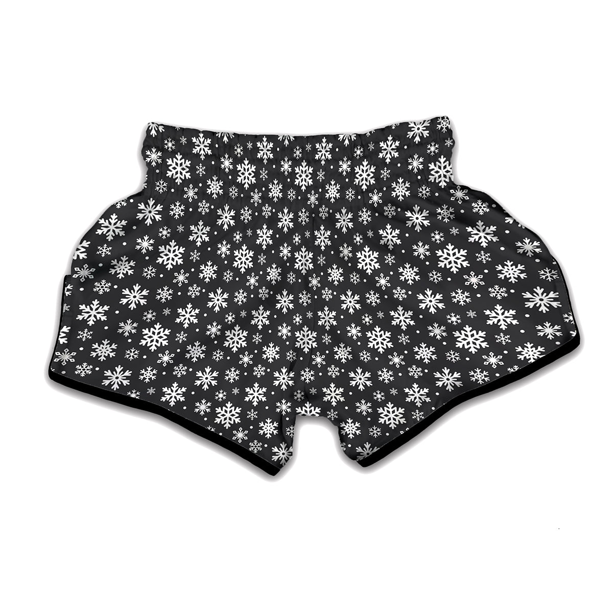 White And Grey Snowflake Pattern Print Muay Thai Boxing Shorts