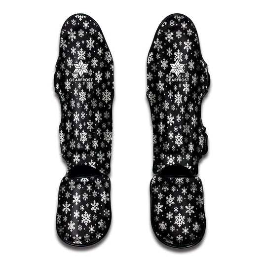 White And Grey Snowflake Pattern Print Muay Thai Shin Guard