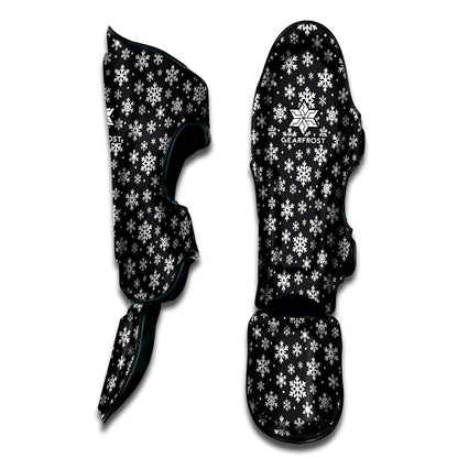 White And Grey Snowflake Pattern Print Muay Thai Shin Guard