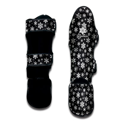White And Grey Snowflake Pattern Print Muay Thai Shin Guard