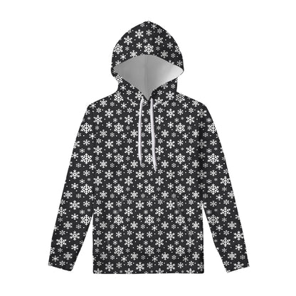 White And Grey Snowflake Pattern Print Pullover Hoodie