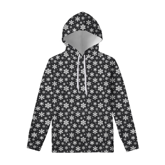 White And Grey Snowflake Pattern Print Pullover Hoodie