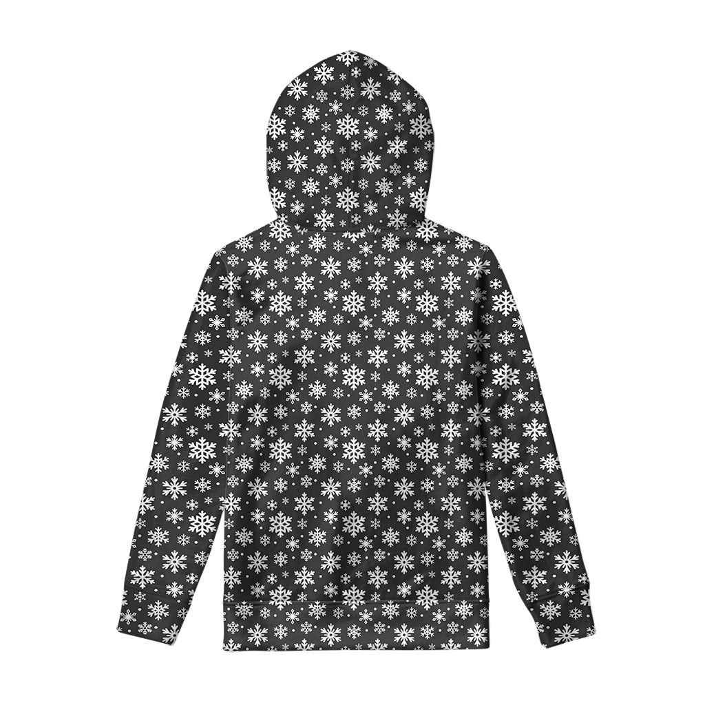 White And Grey Snowflake Pattern Print Pullover Hoodie