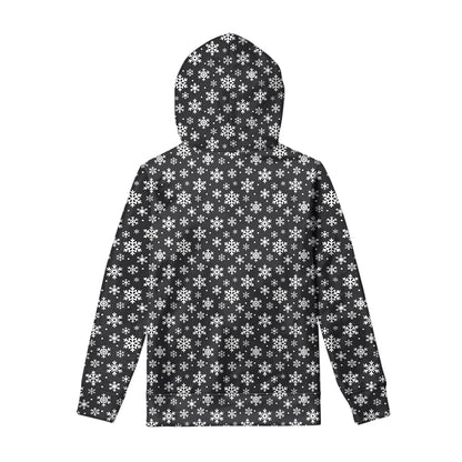 White And Grey Snowflake Pattern Print Pullover Hoodie