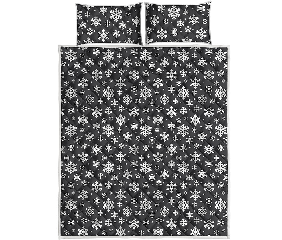 White And Grey Snowflake Pattern Print Quilt Bed Set