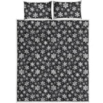 White And Grey Snowflake Pattern Print Quilt Bed Set
