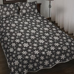 White And Grey Snowflake Pattern Print Quilt Bed Set