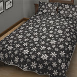 White And Grey Snowflake Pattern Print Quilt Bed Set