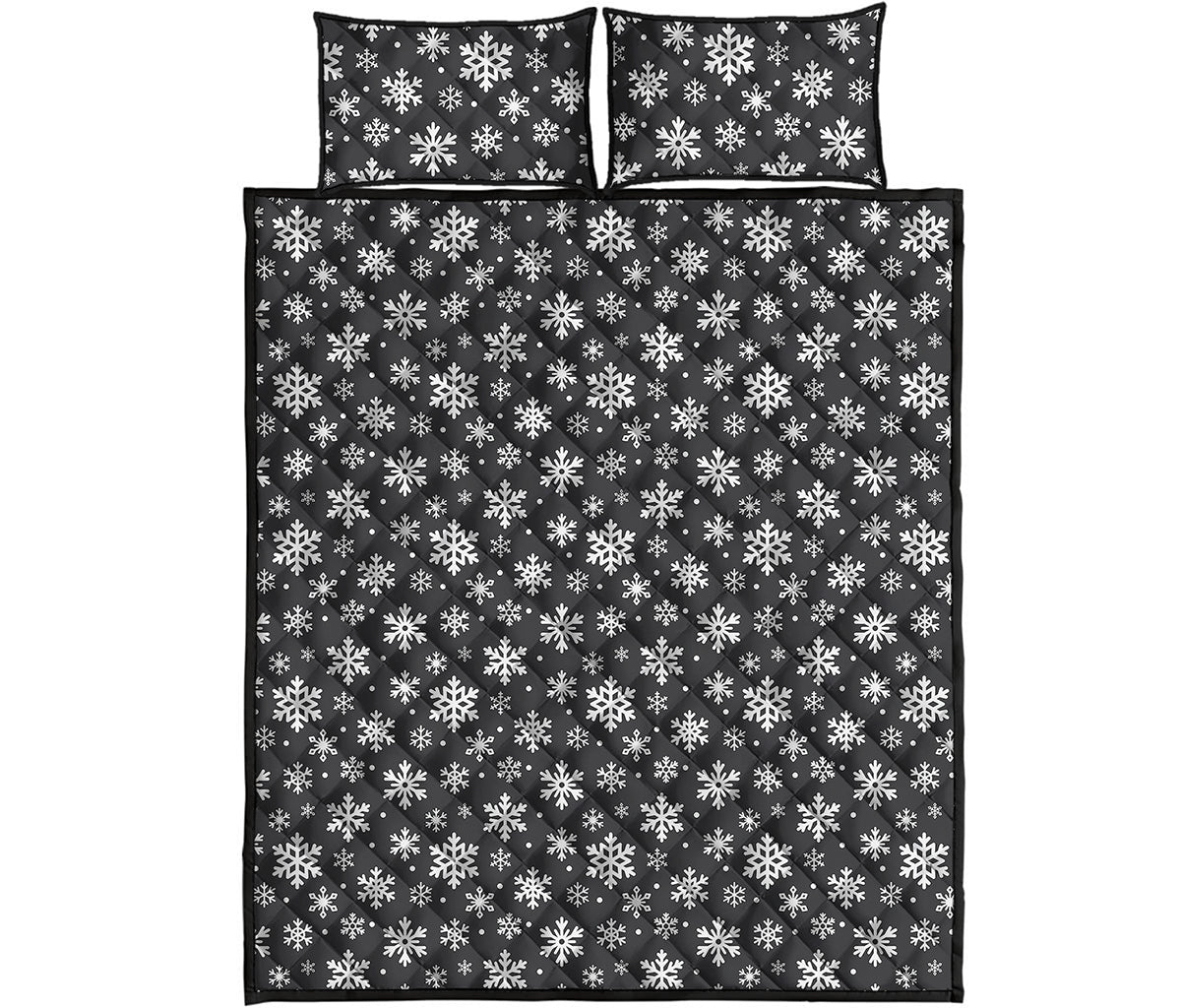 White And Grey Snowflake Pattern Print Quilt Bed Set