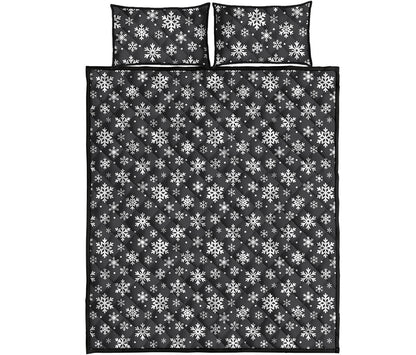 White And Grey Snowflake Pattern Print Quilt Bed Set