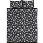 White And Grey Snowflake Pattern Print Quilt Bed Set