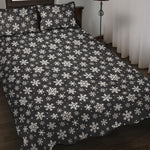 White And Grey Snowflake Pattern Print Quilt Bed Set